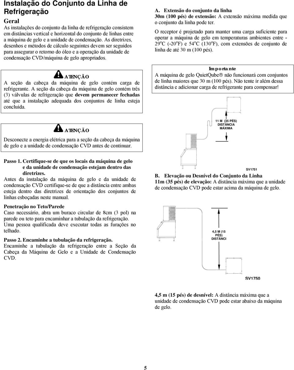 As diretrizes, desenhos e métodos de cálculo seguintes devem ser seguidos para assegurar o retorno do óleo e a operação da unidade de condensação CVD/máquina de gelo apropriados.