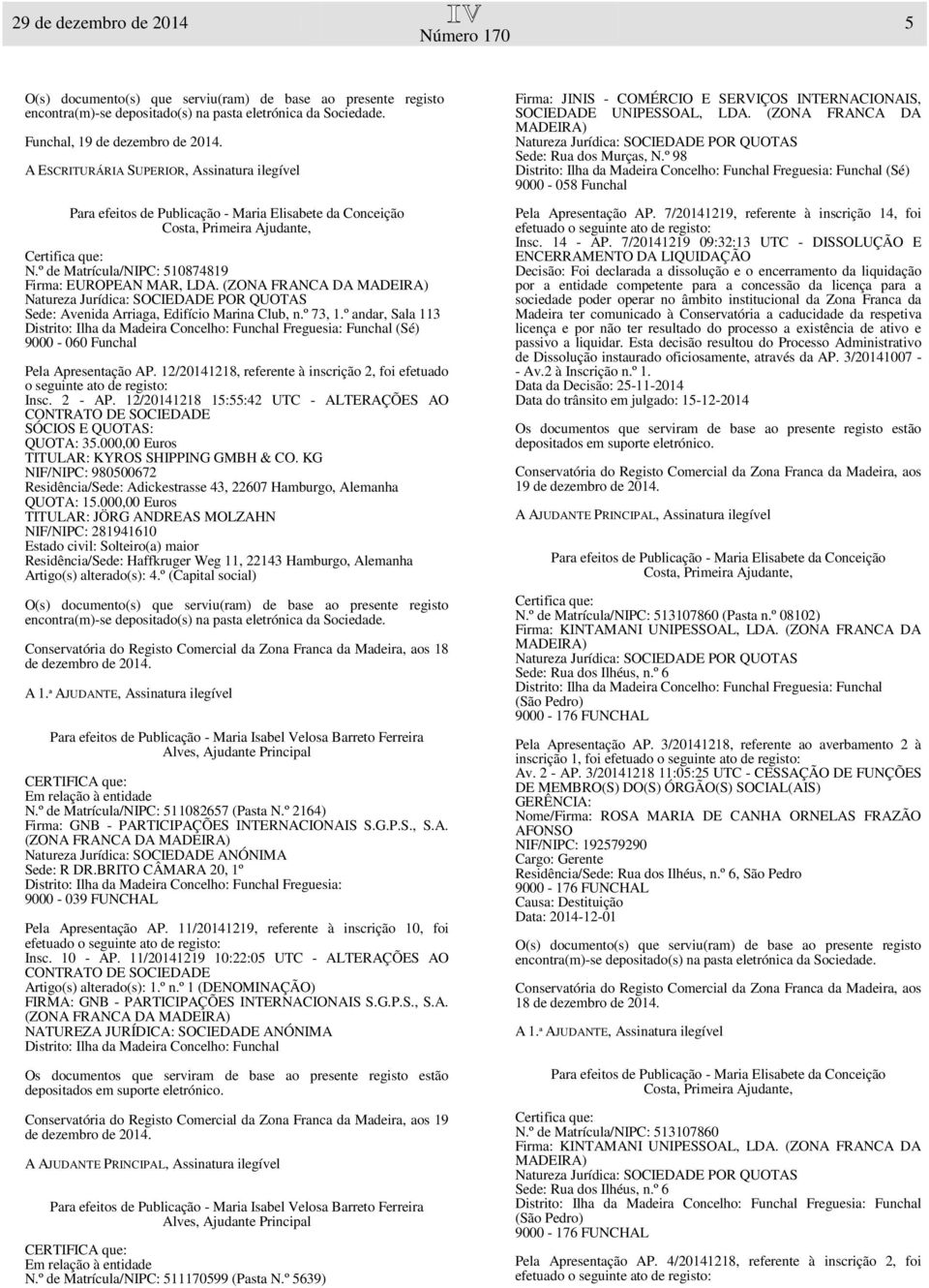 12/20141218 15:55:42 UTC - ALTERAÇÕES AO CONTRATO DE SOCIEDADE SÓCIOS E QUOTAS: QUOTA: 35.000,00 Euros TITULAR: KYROS SHIPPING GMBH & CO.