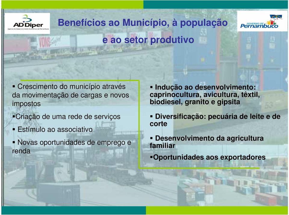 emprego e renda Indução ao desenvolvimento: caprinocultura, avicultura, têxtil, biodiesel, granito e gipsita