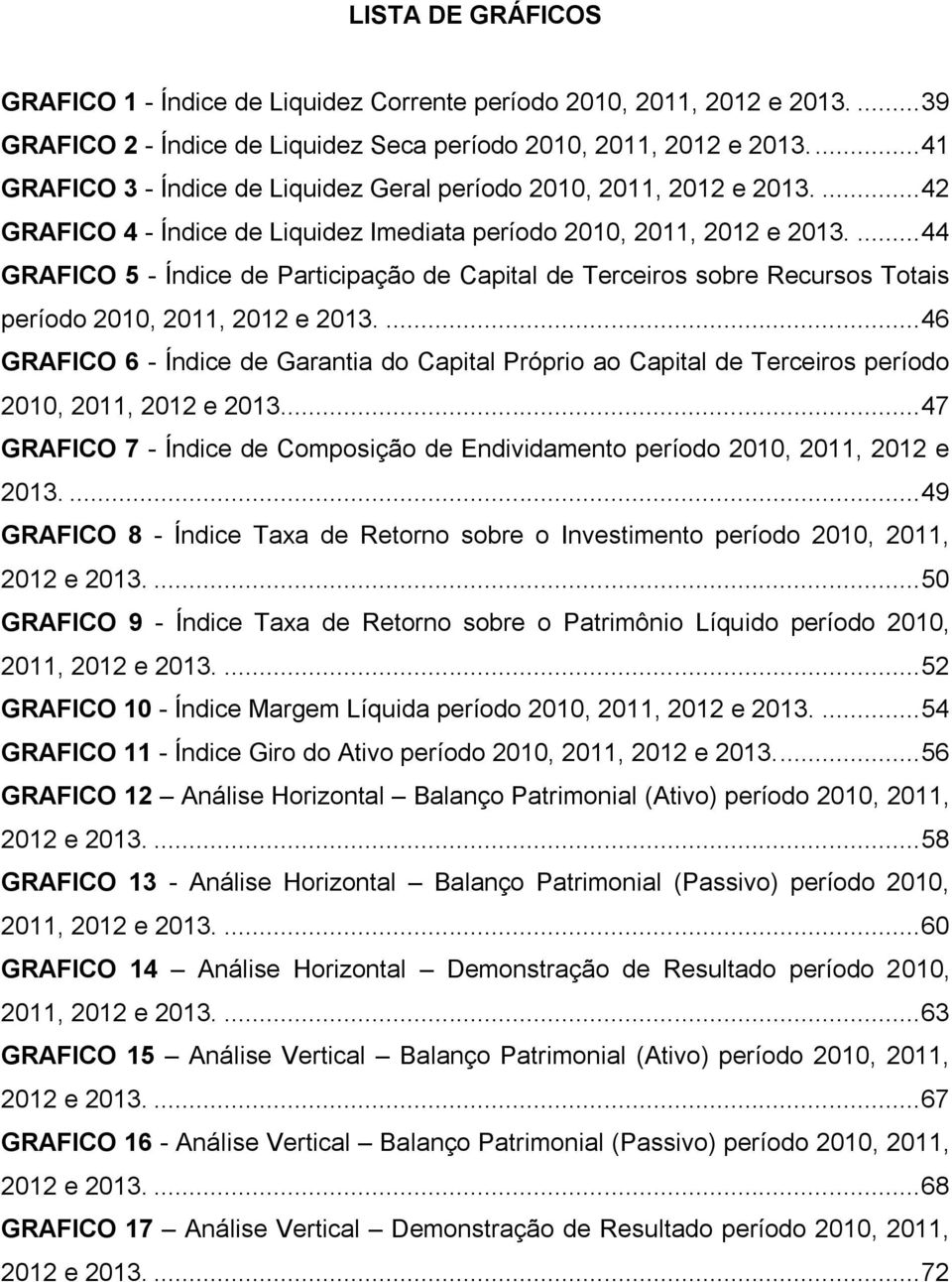 ... 44 GRAFICO 5 - Índice de Participação de Capital de Terceiros sobre Recursos Totais período 2010, 2011, 2012 e 2013.