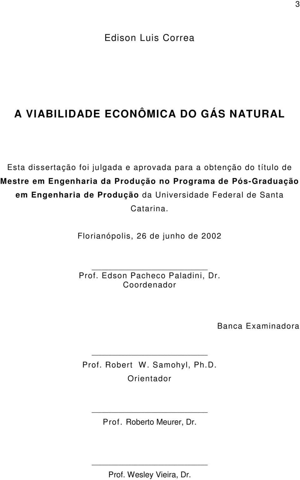 Universidade Federal de Santa Catarina. Florianópolis, 26 de junho de 2002 Prof. Edson Pacheco Paladini, Dr.