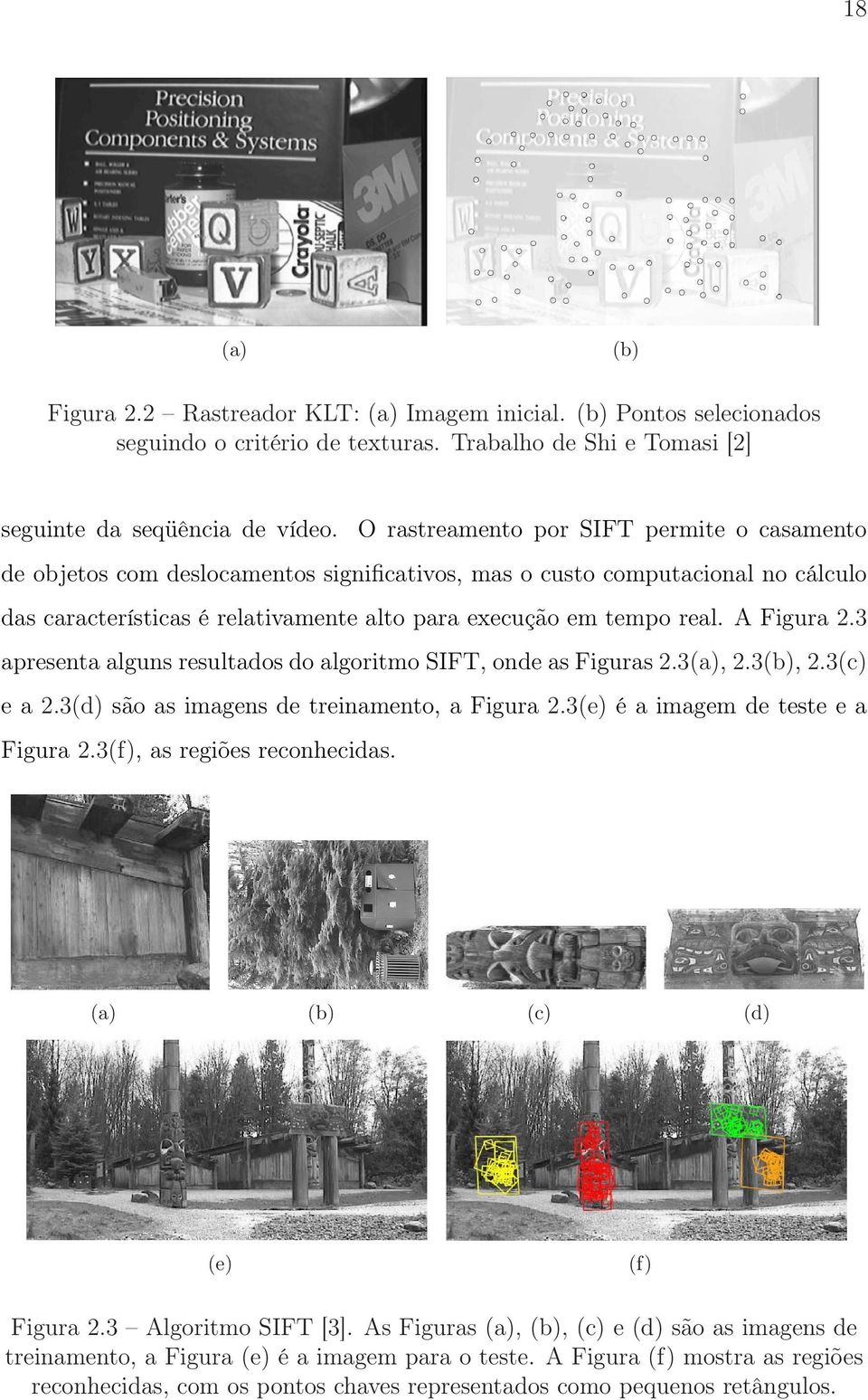 A Figura 2.3 apresenta alguns resultados do algoritmo SIFT, onde as Figuras 2.3(a), 2.3(b), 2.3(c) e a 2.3(d) são as imagens de treinamento, a Figura 2.3(e) é a imagem de teste e a Figura 2.