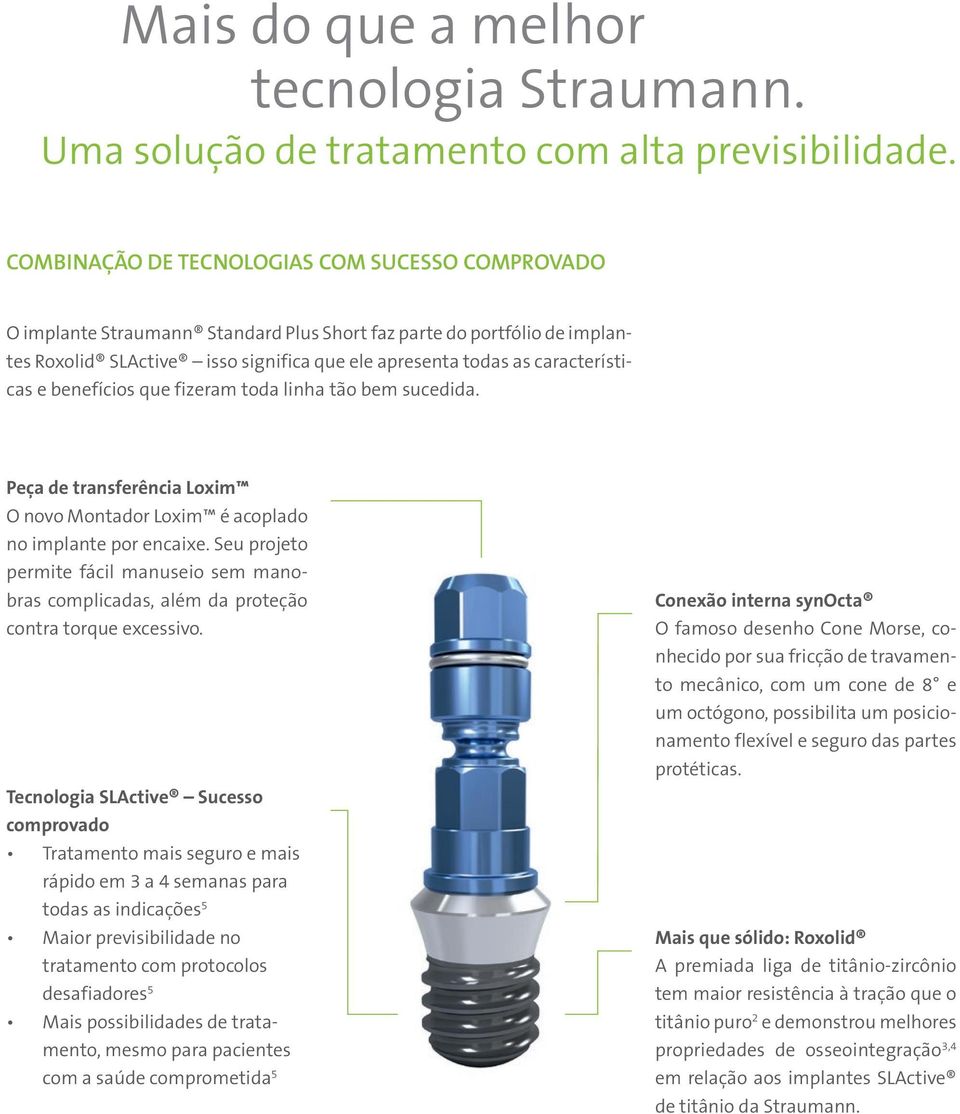 características e benefícios que fizeram toda linha tão bem sucedida. Peça de transferência Loxim O novo Montador Loxim é acoplado no implante por encaixe.