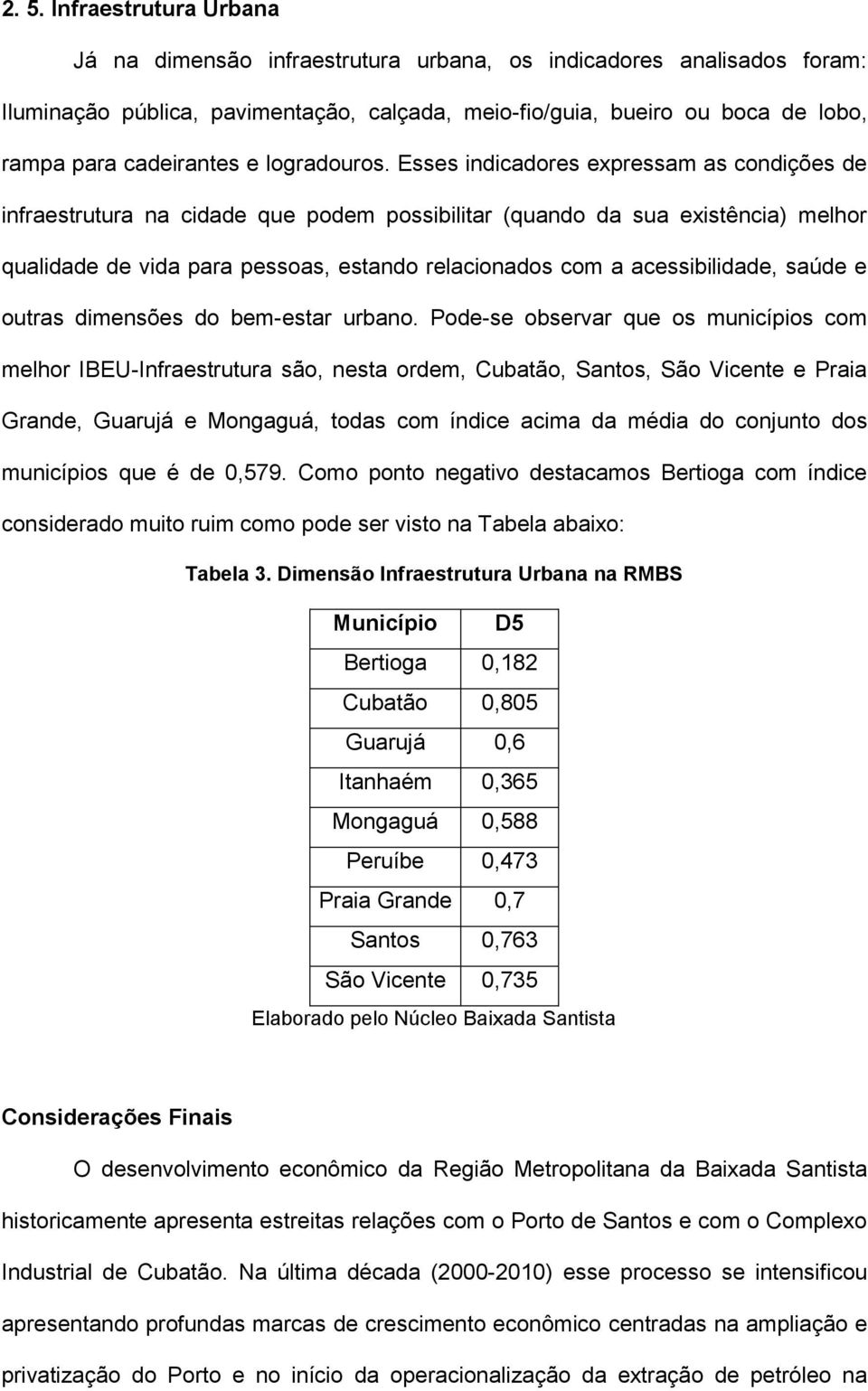 Esses indicadores expressam as condições de infraestrutura na cidade que podem possibilitar (quando da sua existência) melhor qualidade de vida para pessoas, estando relacionados com a