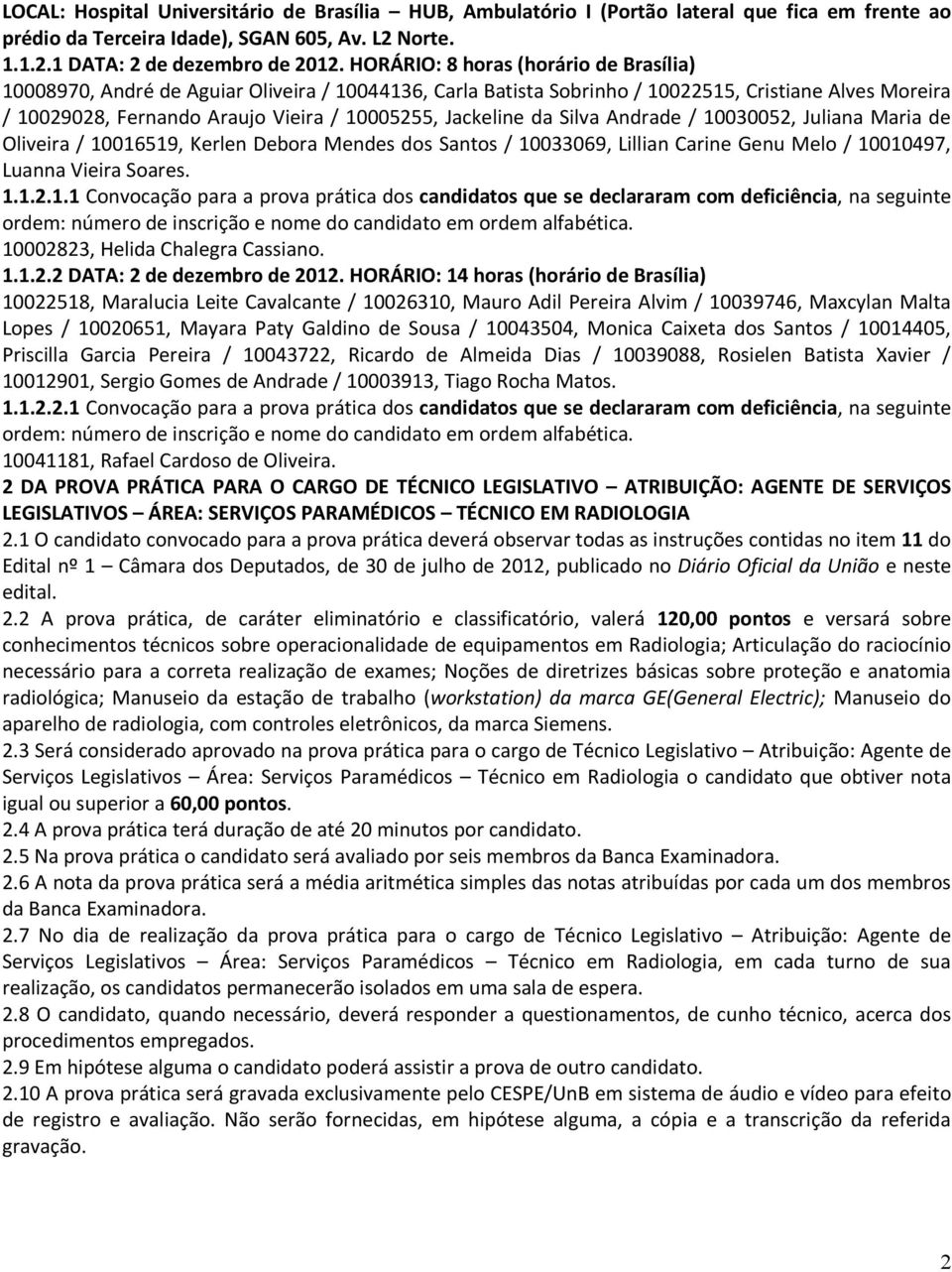 Jackeline da Silva Andrade / 10030052, Juliana Maria de Oliveira / 10016519, Kerlen Debora Mendes dos Santos / 10033069, Lillian Carine Genu Melo / 10010497, Luanna Vieira Soares. 1.1.2.1.1 Convocação para a prova prática dos candidatos que se declararam com deficiência, na seguinte 10002823, Helida Chalegra Cassiano.