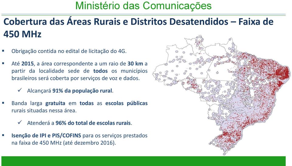 raio de 30 km a partir da localidade sede de todos os municípios brasileiros será coberta por serviços de voz e dados.