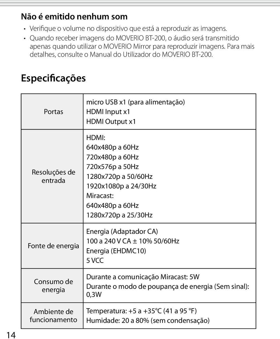 Para mais detalhes, consulte o Manual do Utilizador do MOVERIO BT-200.