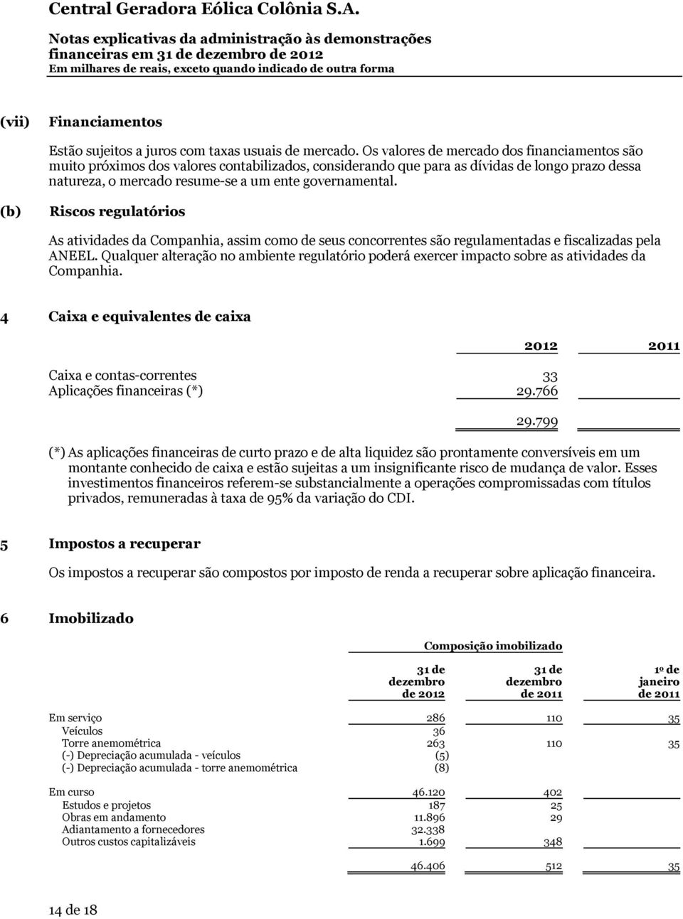 (b) Riscos regulatórios As atividades da Companhia, assim como de seus concorrentes são regulamentadas e fiscalizadas pela ANEEL.