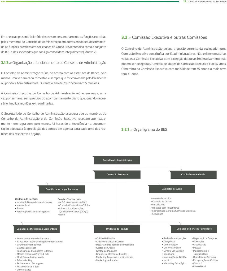 3 Organização e funcionamento do Conselho de Administração O Conselho de Administração reúne, de acordo com os estatutos do Banco, pelo menos uma vez em cada trimestre, e sempre que for convocado