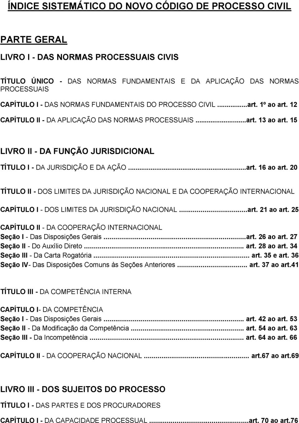 ..art. 16 ao art. 20 TÍTULO II - DOS LIMITES DA JURISDIÇÃO NACIONAL E DA COOPERAÇÃO INTERNACIONAL CAPÍTULO I - DOS LIMITES DA JURISDIÇÃO NACIONAL...art. 21 ao art.