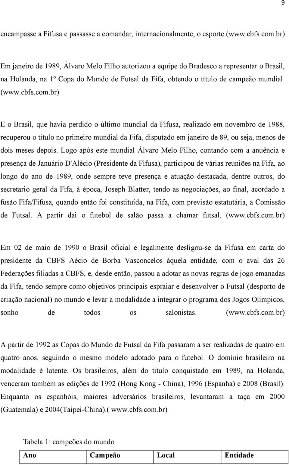 br) Em janeiro de 1989, Álvaro Melo Filho autorizou a equipe do Bradesco a representar o Brasil, na Holanda, na 1º Copa do Mundo de Futsal da Fifa, obtendo o título de campeão mundial. (www.cbfs.com.