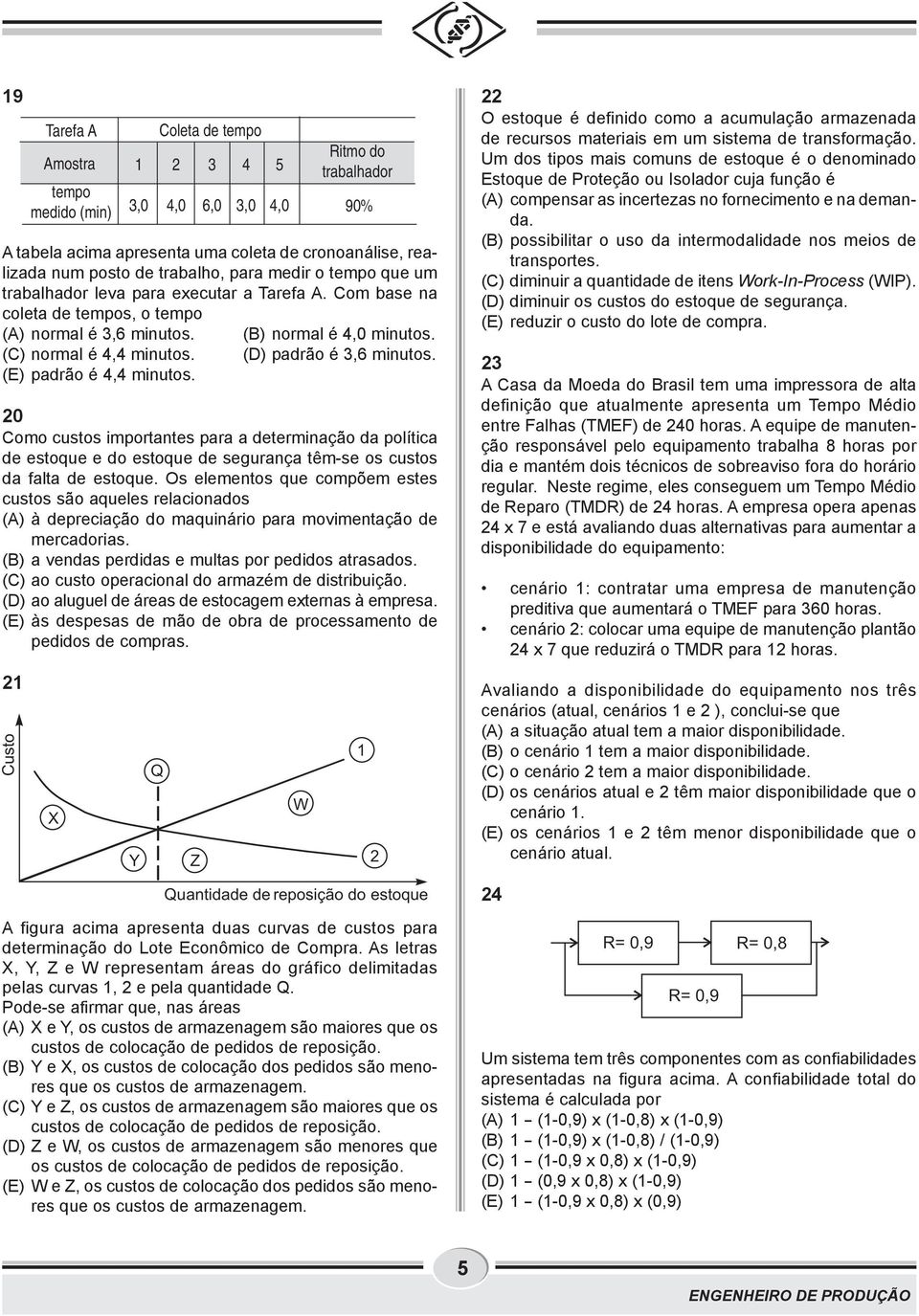 0 Como custos importantes para a determinação da política de estoque e do estoque de segurança têm-se os custos da falta de estoque.