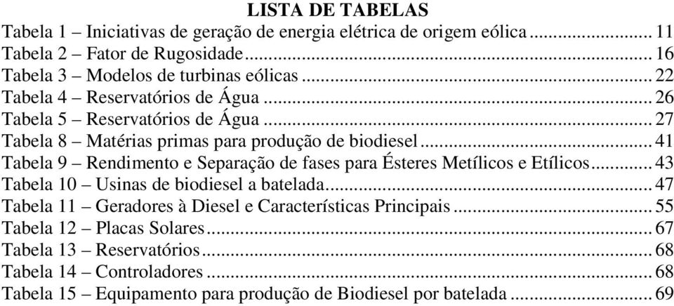 .. 41 Tabela 9 Rendimento e Separação de fases para Ésteres Metílicos e Etílicos... 43 Tabela 10 Usinas de biodiesel a batelada.