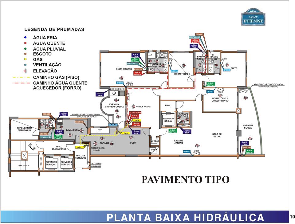 MATER 1 2 1 DRENO VARANDA CHURRAQUEIRA 3 GÁ PLIT PLIT 1 FRIA PLUVIAL VENTILAÇÃO EGOTO QUENTE 1 FAMILY ROOM AQUECEDOR QUENTE GÁ QUENTE COPA FRIA 1 2 BANHO MATER 3 LOUÇA DEP.