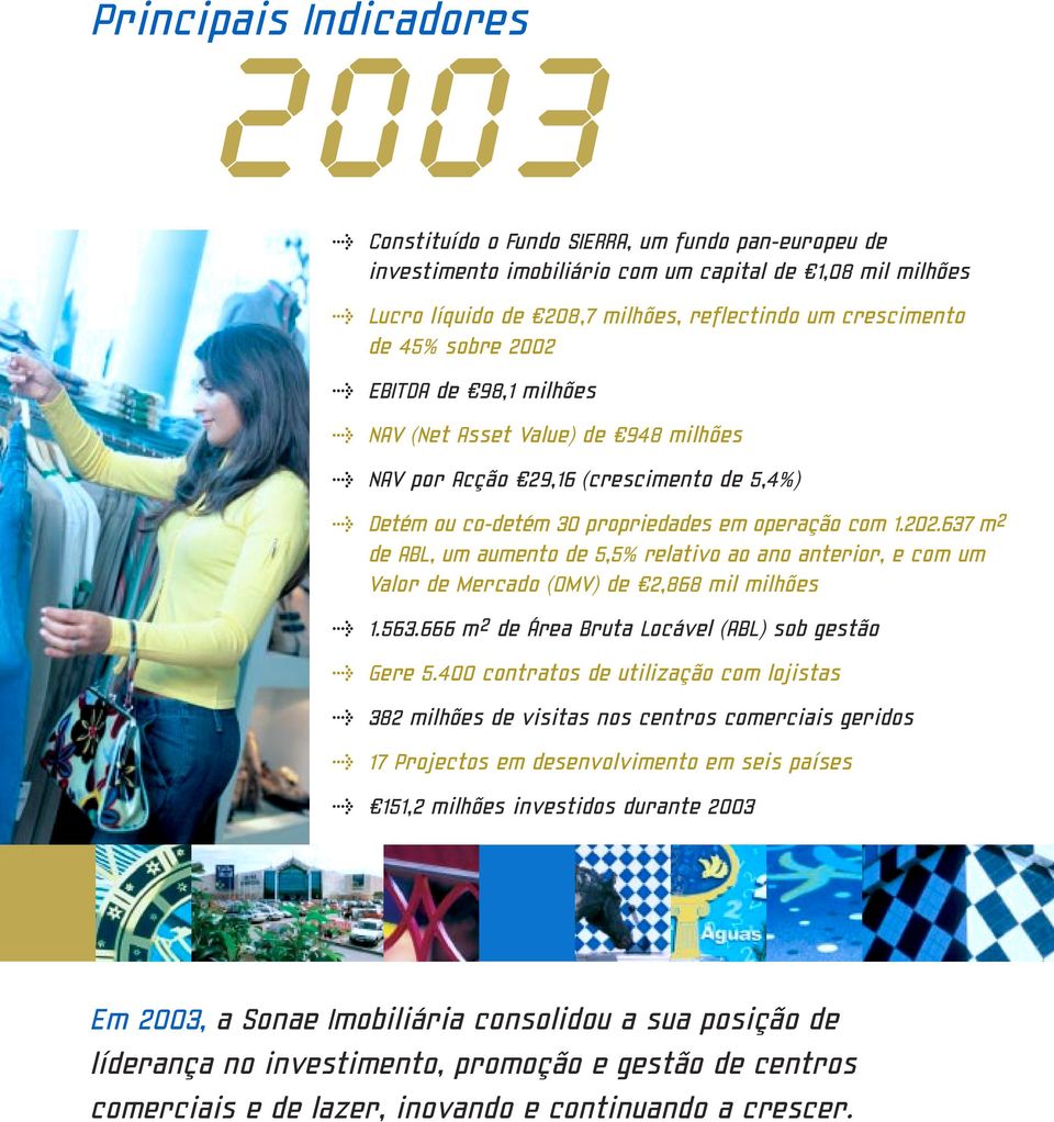 637 m2 de ABL, um aumento de 5,5% relativo ao ano anterior, e com um Valor de Mercado (OMV) de 2,868 mil milhões > 1.563.666 m2 de Área Bruta Locável (ABL) sob gestão > Gere 5.