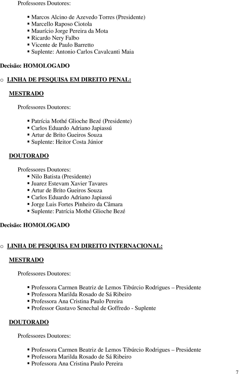 Nilo Batista (Presidente) Juarez Estevam Xavier Tavares Artur de Brito Gueiros Souza Carlos Eduardo Adriano Japiassú Jorge Luis Fortes Pinheiro da Câmara Suplente: Patrícia Mothé Glioche Bezé