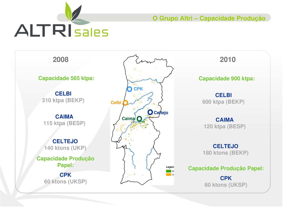 Caima Celtejo CAIMA 120 ktpa (BESP) CELTEJO 140 ktons (UKP) Capacidade Produção