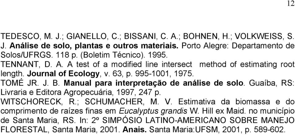 Manual para interpretação de análise de solo. Guaíba, RS: Livraria e Editora Agropecuária, 1997, 247 p. WITSCHORECK, R.; SCHUMACHER, M. V.