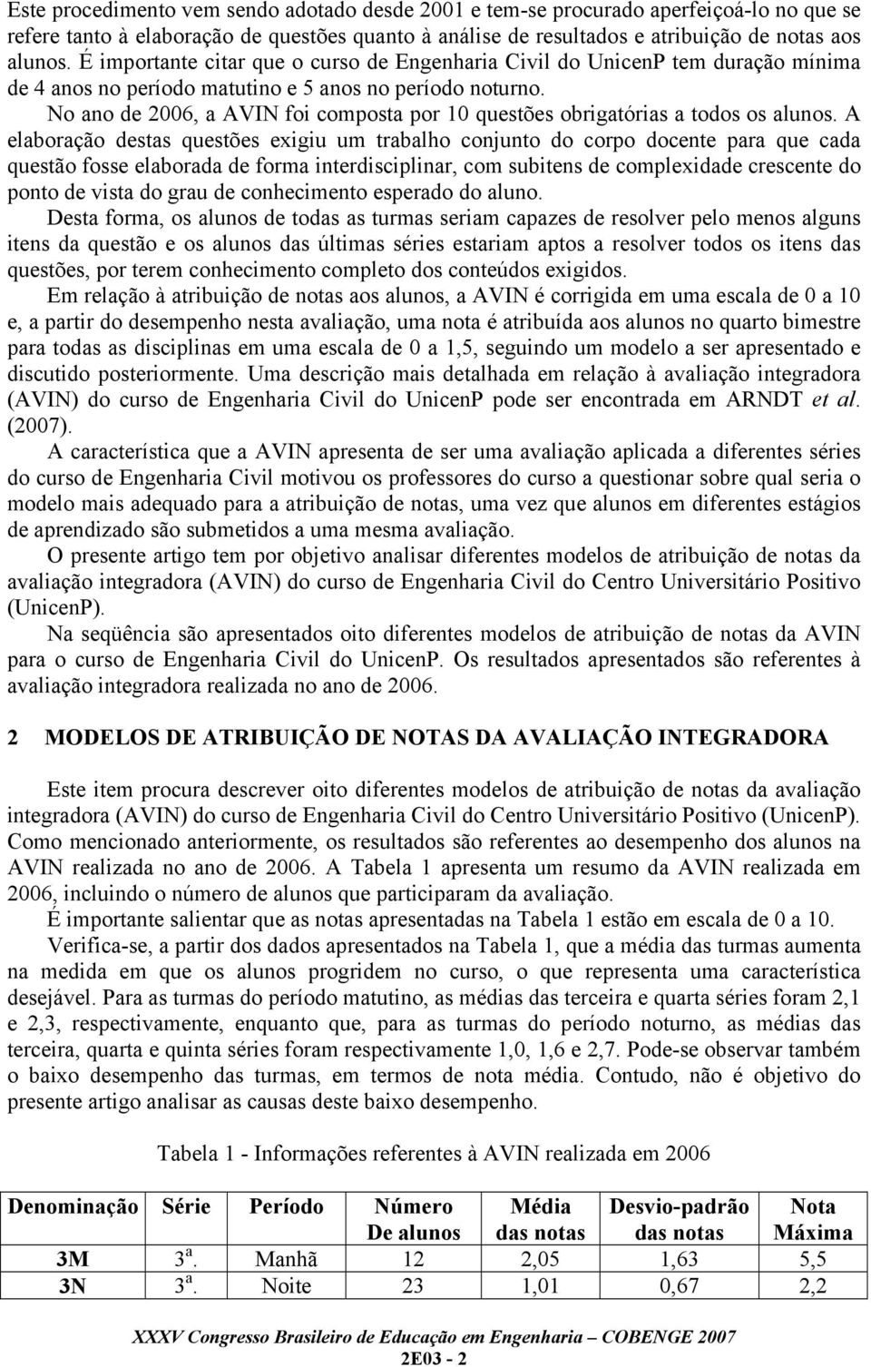 No ano de 2006, a AVIN foi composta por 10 questões obrigatórias a todos os alunos.