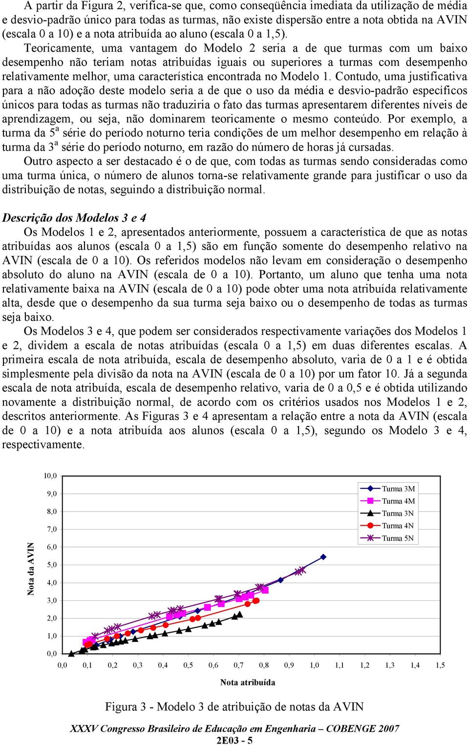 Teoricamente, uma vantagem do Modelo 2 seria a de que turmas com um baixo desempenho não teriam notas atribuídas iguais ou superiores a turmas com desempenho relativamente melhor, uma característica