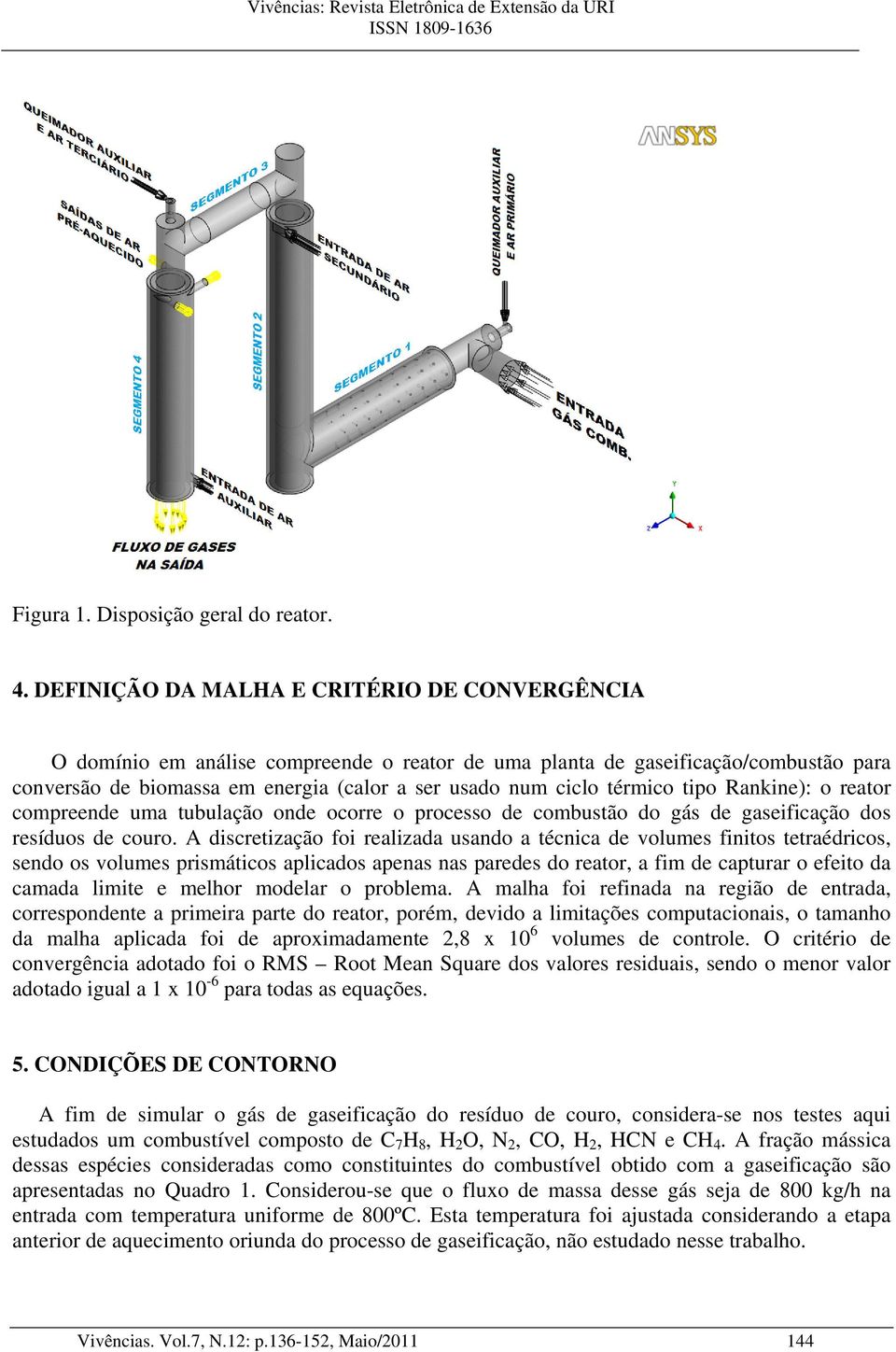 térmico tipo Rankine): o reator compreende uma tubulação onde ocorre o processo de combustão do gás de gaseificação dos resíduos de couro.