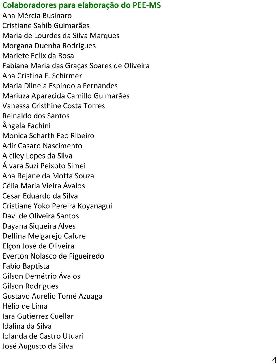 Schirmer Maria Dilneia Espindola Fernandes Mariuza Aparecida Camillo Guimarães Vanessa Cristhine Costa Torres Reinaldo dos Santos Ângela Fachini Monica Scharth Feo Ribeiro Adir Casaro Nascimento