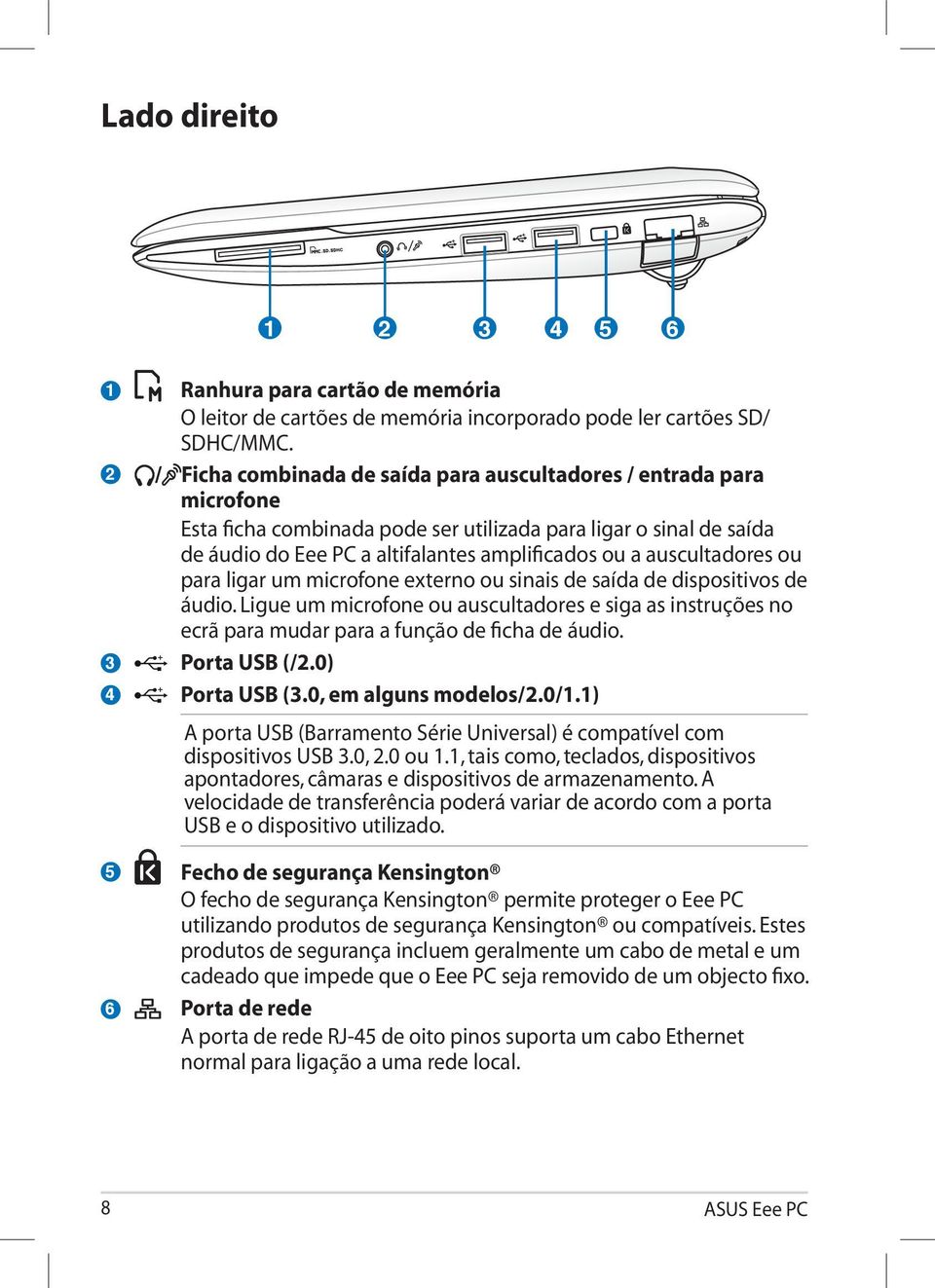 auscultadores ou para ligar um microfone externo ou sinais de saída de dispositivos de áudio.