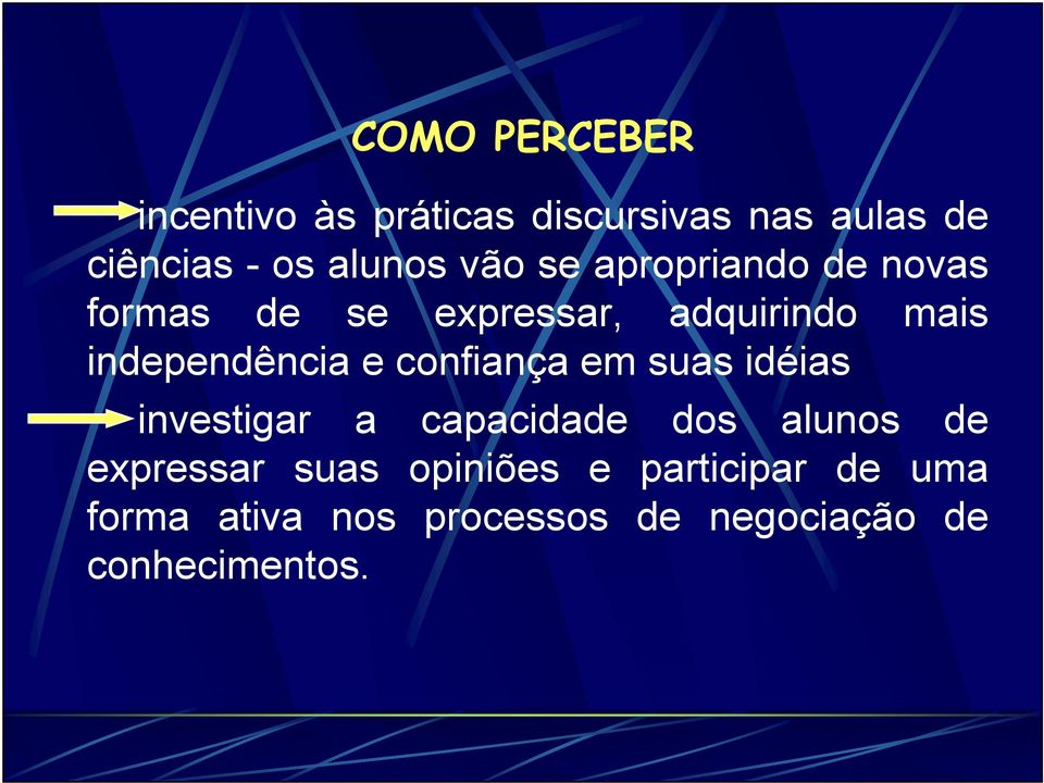 e confiança em suas idéias investigar a capacidade dos alunos de expressar suas