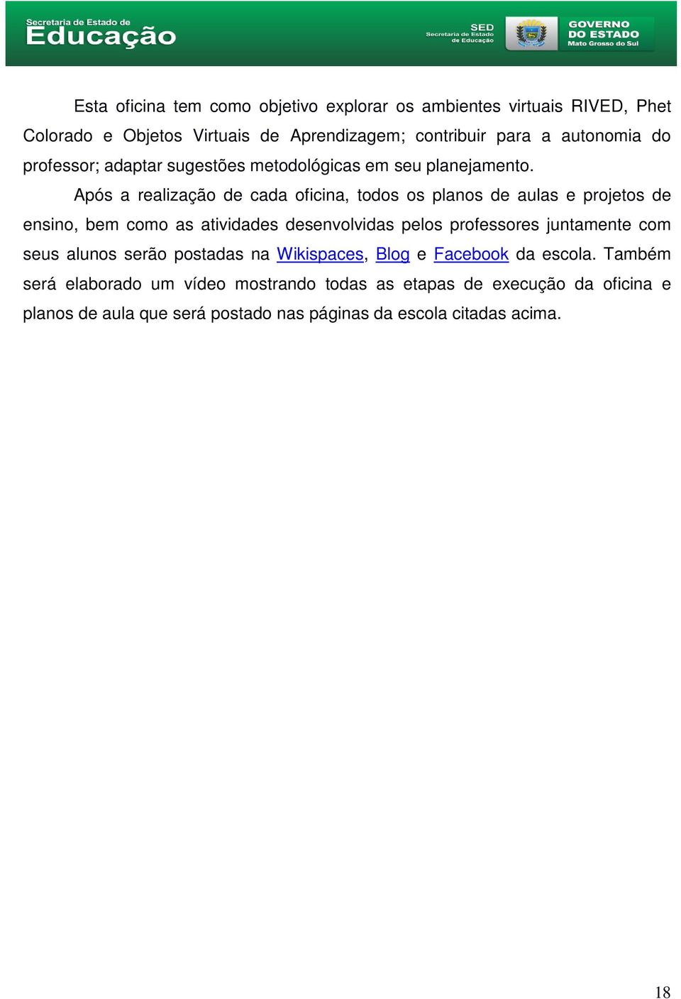 Após a realização de cada oficina, todos os planos de aulas e projetos de ensino, bem como as atividades desenvolvidas pelos professores