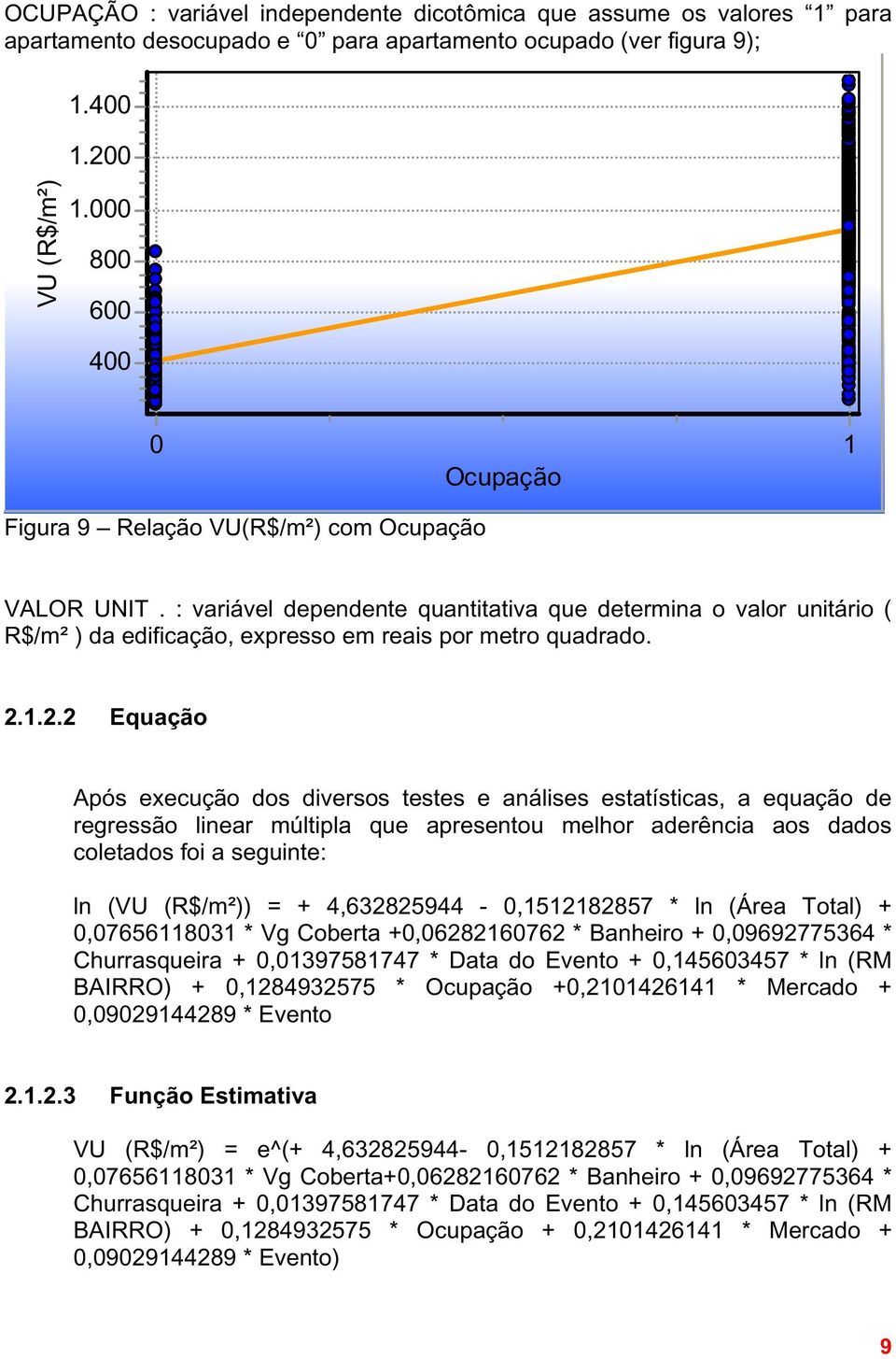 1.2.2 Equação Após execução dos diversos testes e análises estatísticas, a equação de regressão linear múltipla que apresentou melhor aderência aos dados coletados foi a seguinte: ln () = +