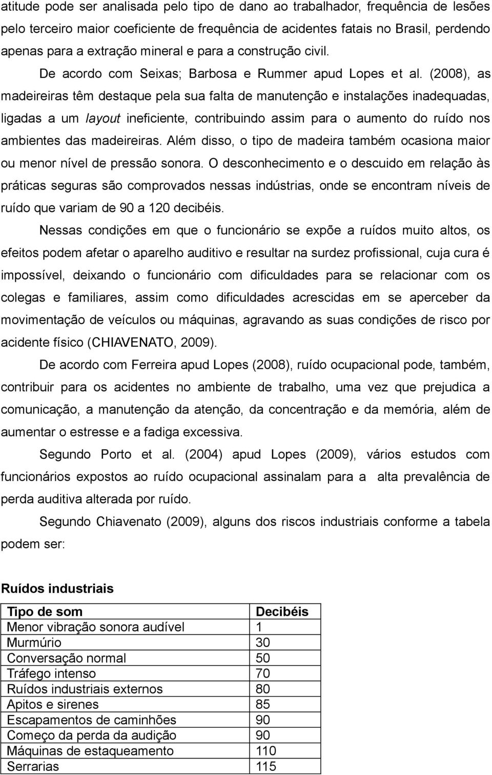 (2008), as madeireiras têm destaque pela sua falta de manutenção e instalações inadequadas, ligadas a um layout ineficiente, contribuindo assim para o aumento do ruído nos ambientes das madeireiras.