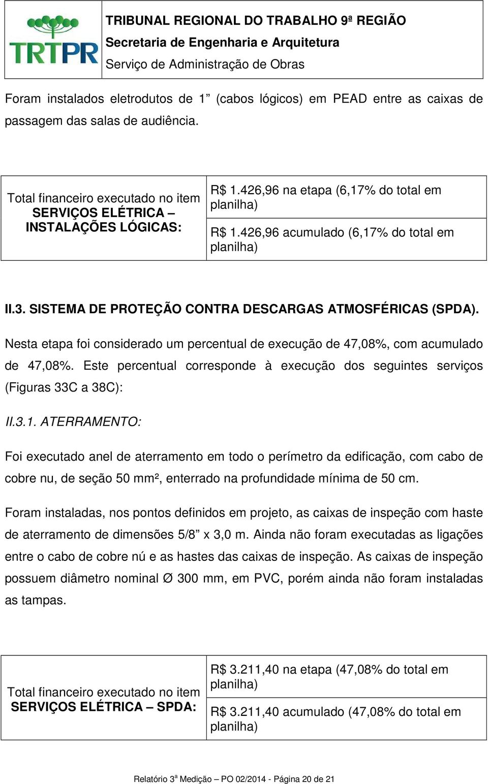 Este percentual corresponde à execução dos seguintes serviços (Figuras 33C a 38C): II.3.1.