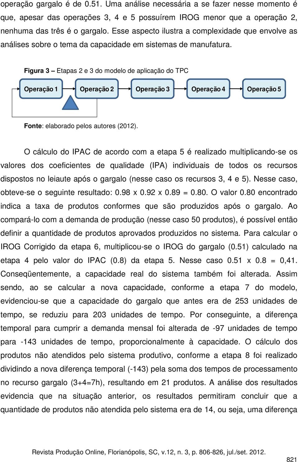 Figura 3 Etapas 2 e 3 do modelo de aplicação do TPC Operação 1 Operação 2 Operação 3 Operação 4 Operação 5 Fonte: elaborado pelos autores (2012).