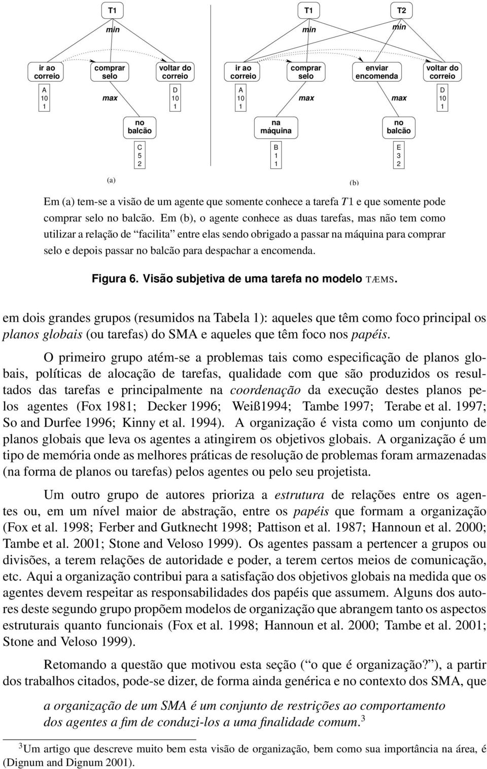 Em (b), o agente conhece as duas tarefas, mas não tem como utilizar a relação de facilita entre elas sendo obrigado a passar na máquina para comprar selo e depois passar no balcão para despachar a