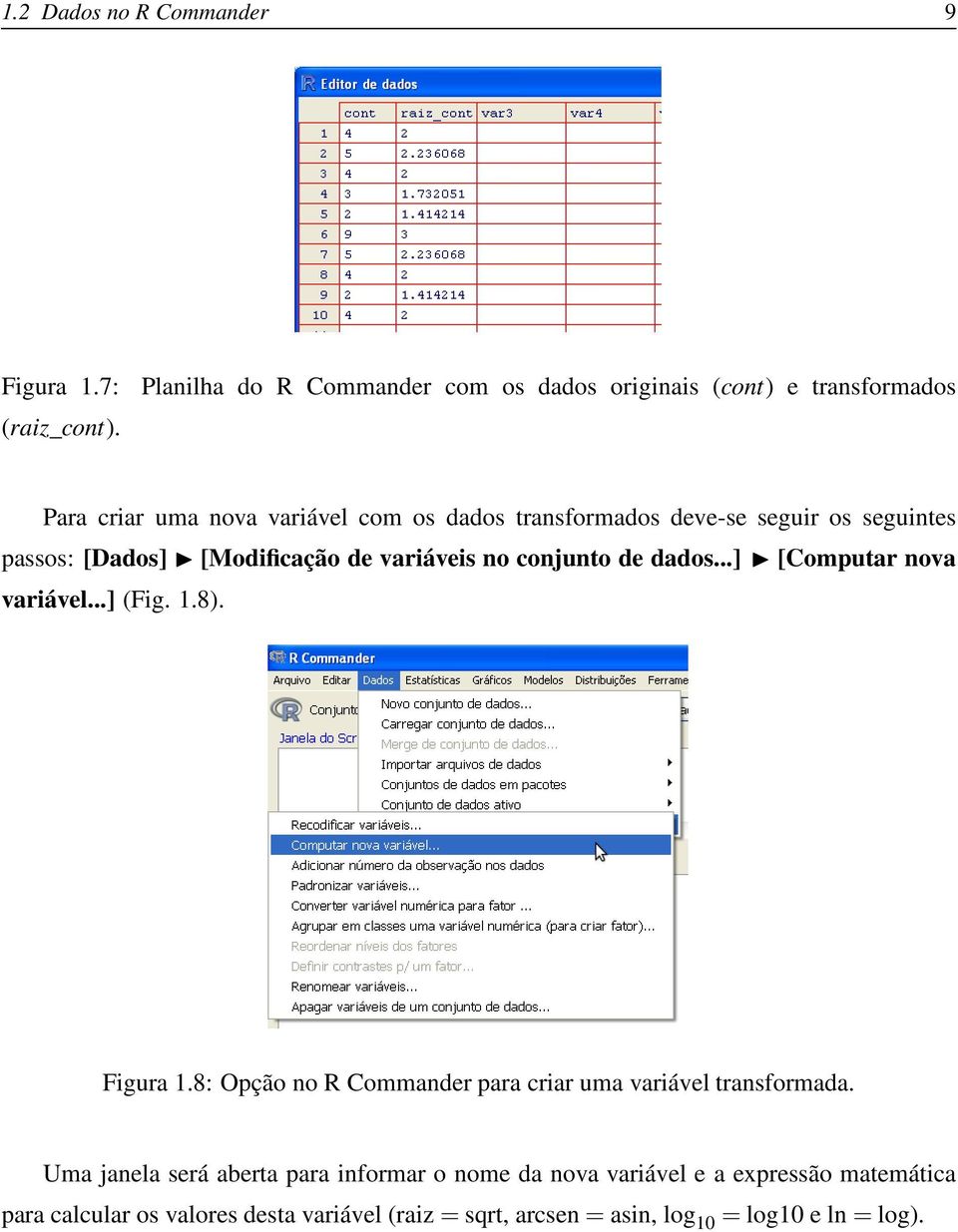 seguir os seguintes passos: [Dados] [Modificação de variáveis no conjunto de dados...] [Computar nova variável...] (Fig. 1.8). Figura 1.