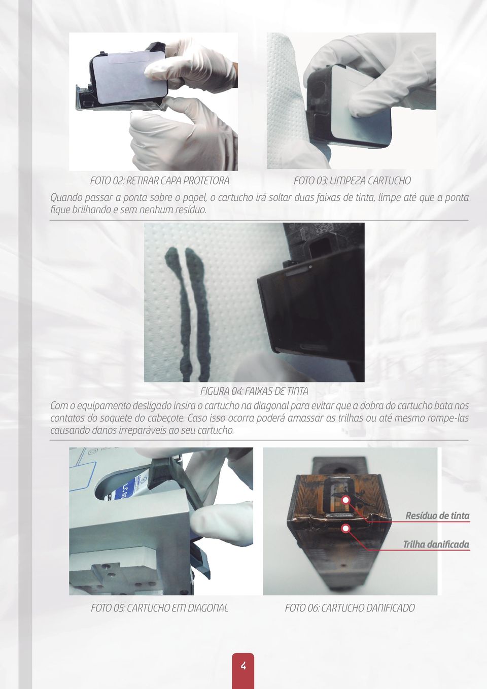 FIGURA 04: FAIXAS DE TINTA Com o equipamento desligado insira o cartucho na diagonal para evitar que a dobra do cartucho bata nos