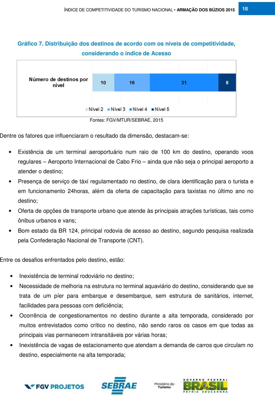 terminal aeroportuário num raio de 100 km do destino, operando voos regulares Aeroporto Internacional de Cabo Frio ainda que não seja o principal aeroporto a atender o destino; Presença de serviço de