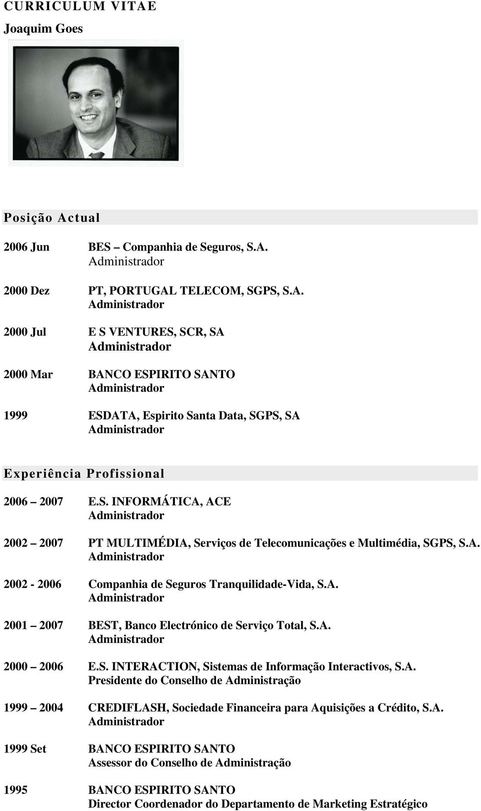 tual 2006 Jun BES Companhia de Seguros, S.A.