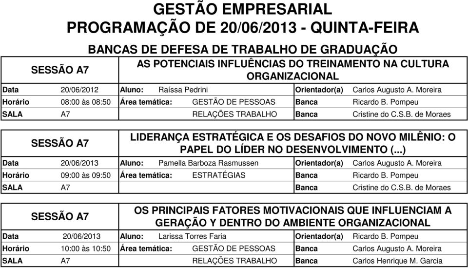 Moreira Horário 09:00 às 09:50 Área temática: ESTRATÉGIAS Ba