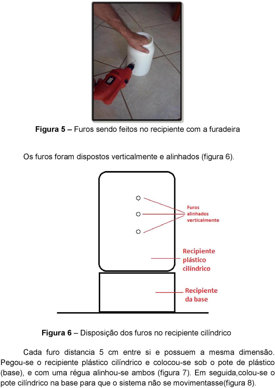 Figura 6 Disposição dos furos no recipiente cilíndrico Cada furo distancia 5 cm entre si e possuem a mesma dimensão.