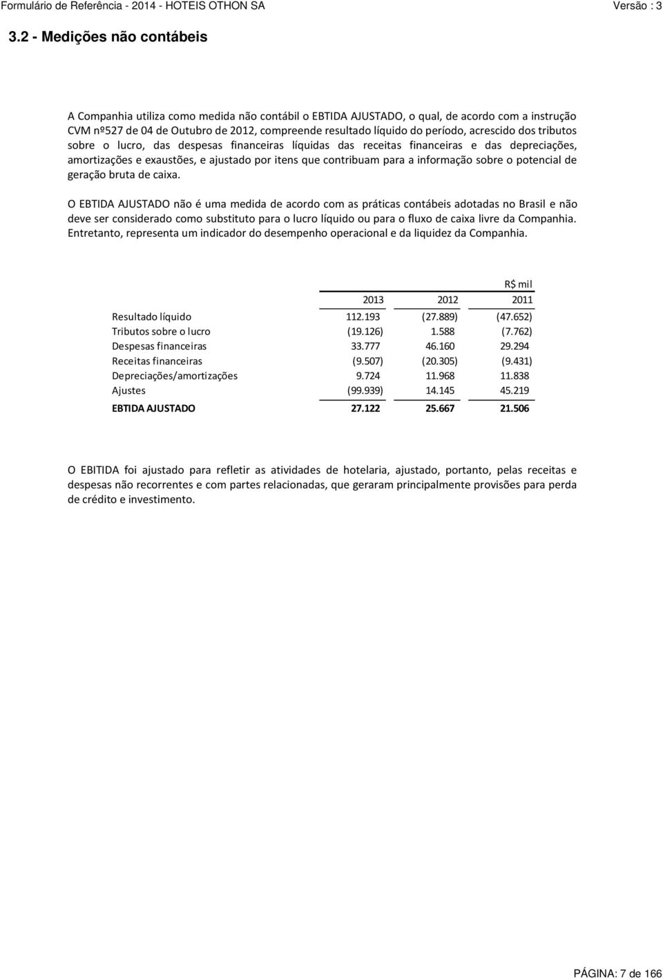 informação sobre o potencial de geração bruta de caixa.