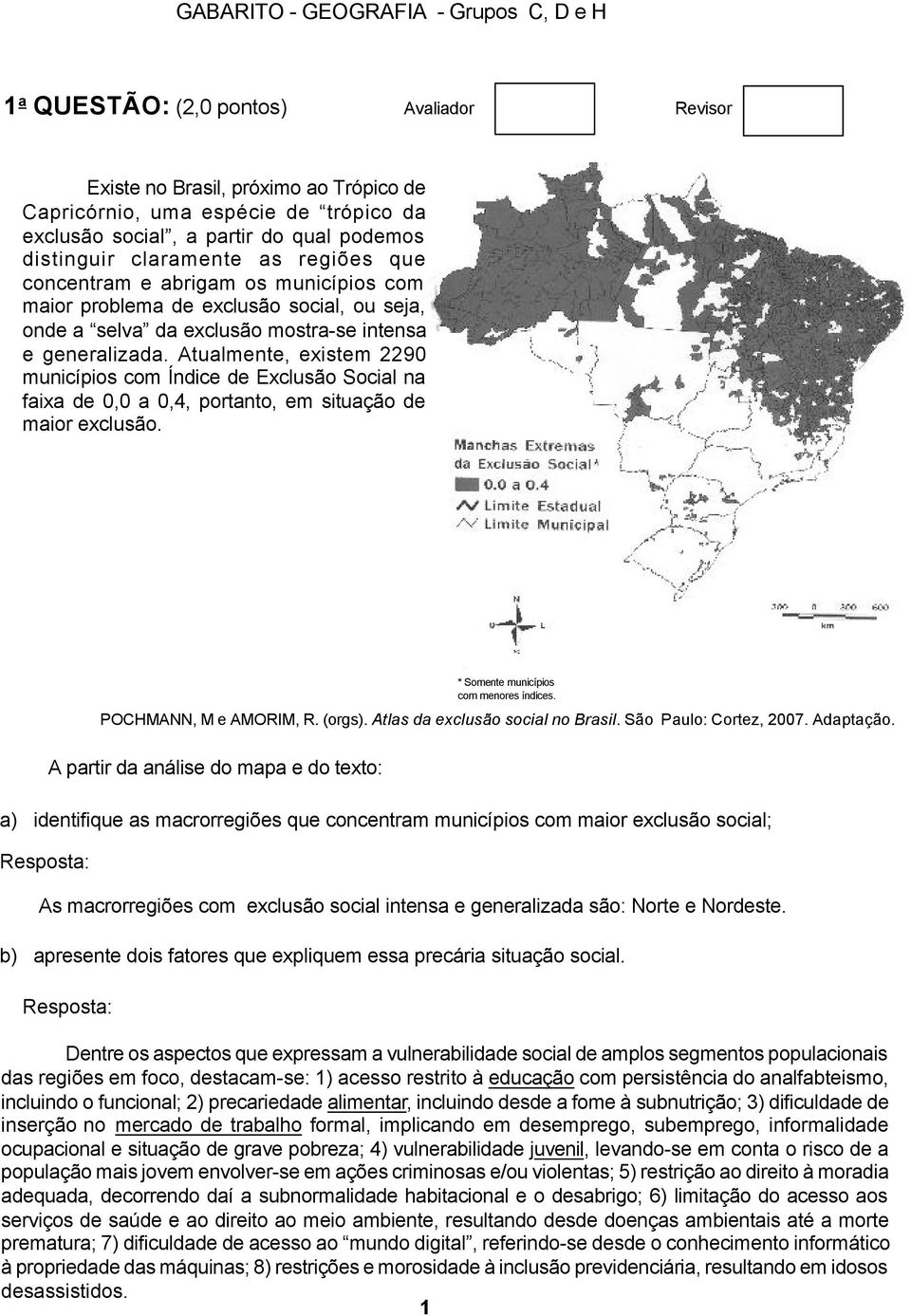 Atualmente, existem 2290 municípios com Índice de Exclusão Social na faixa de 0,0 a 0,4, portanto, em situação de maior exclusão. * Somente municípios com menores índices. POCHMANN, M e AMORIM, R.