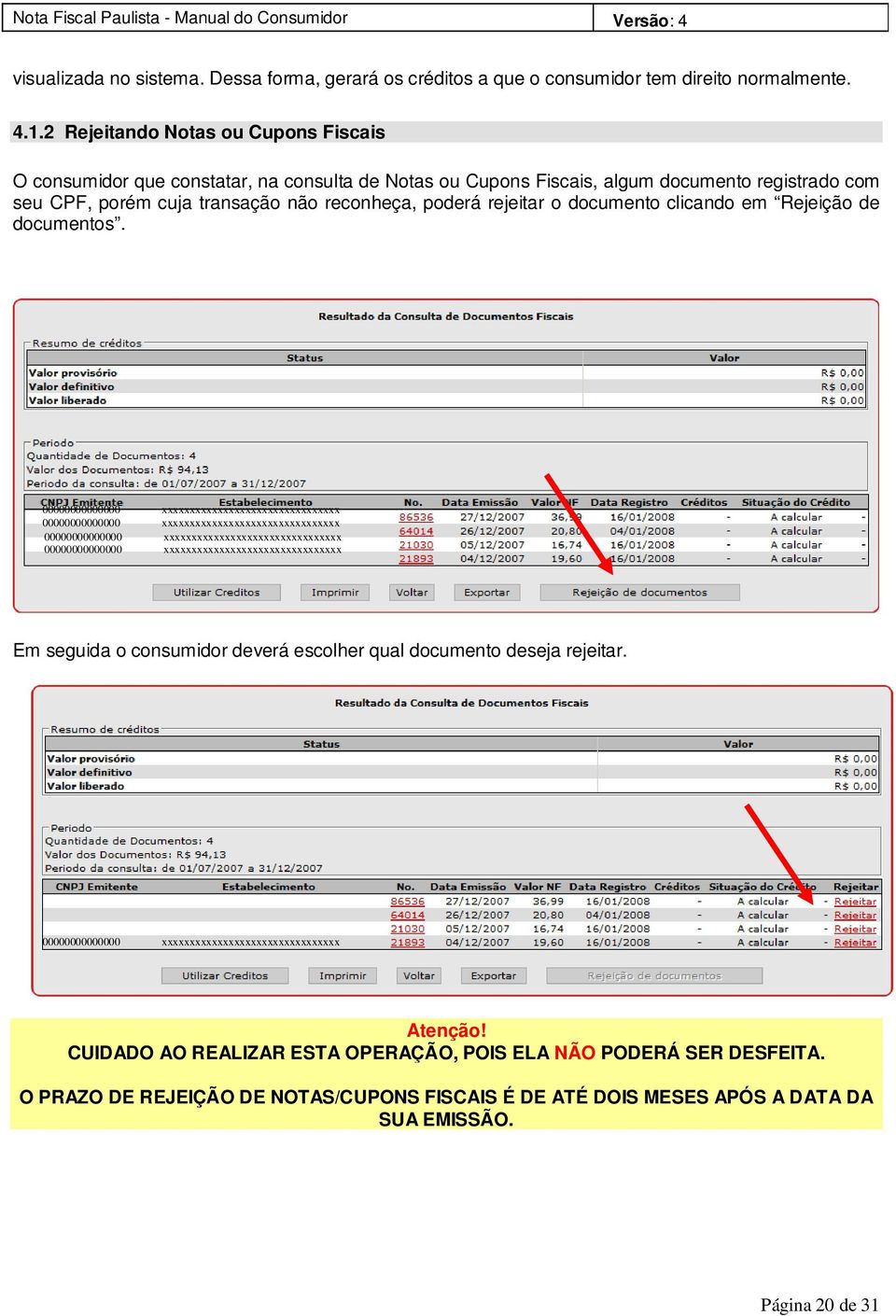 documento clicando em Rejeição de documentos.