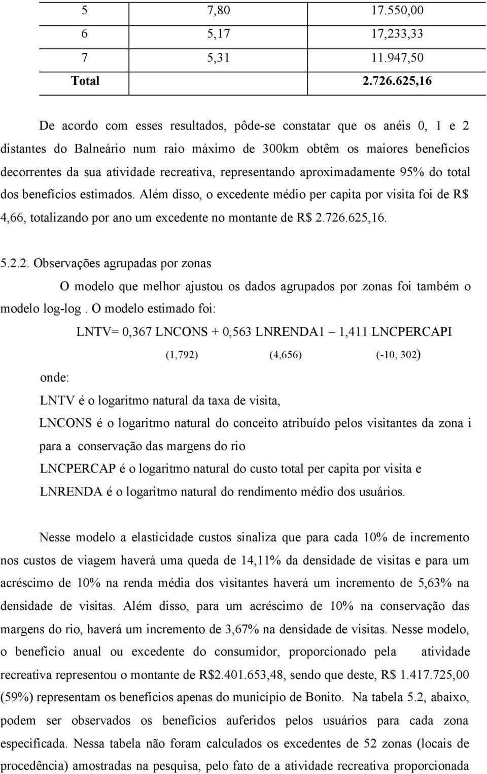 aproxmadamente 95% do total dos benefícos estmados. Além dsso, o excedente médo per capta por vsta fo de R$ 4,66, totalzando por ano um excedente no montante de R$ 2.