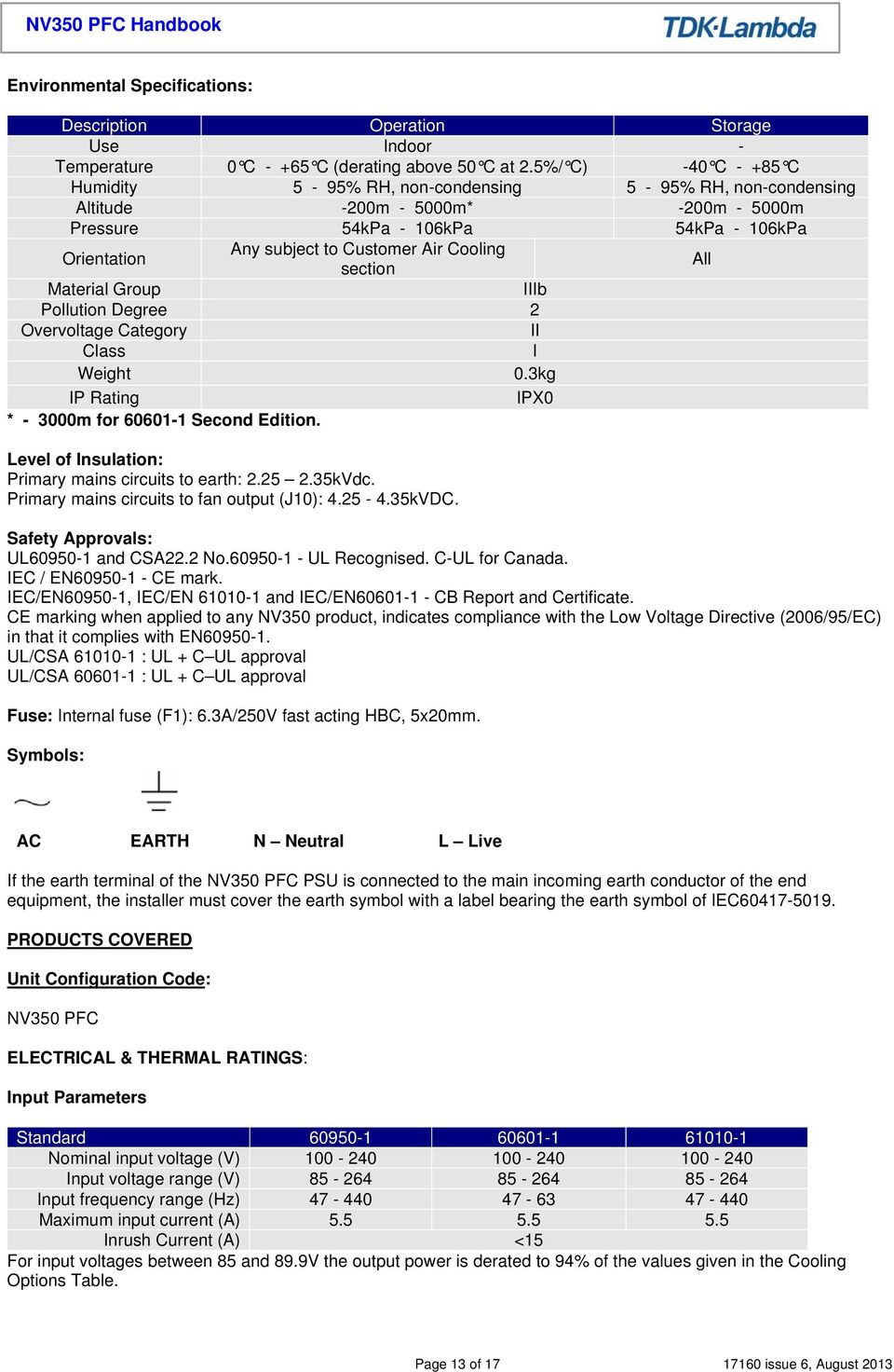 Cooling section All Material Group IIIb Pollution Degree 2 Overvoltage Category II Class I Weight 0.3kg IP Rating IPX0 * - 3000m for 60601-1 Second Edition.