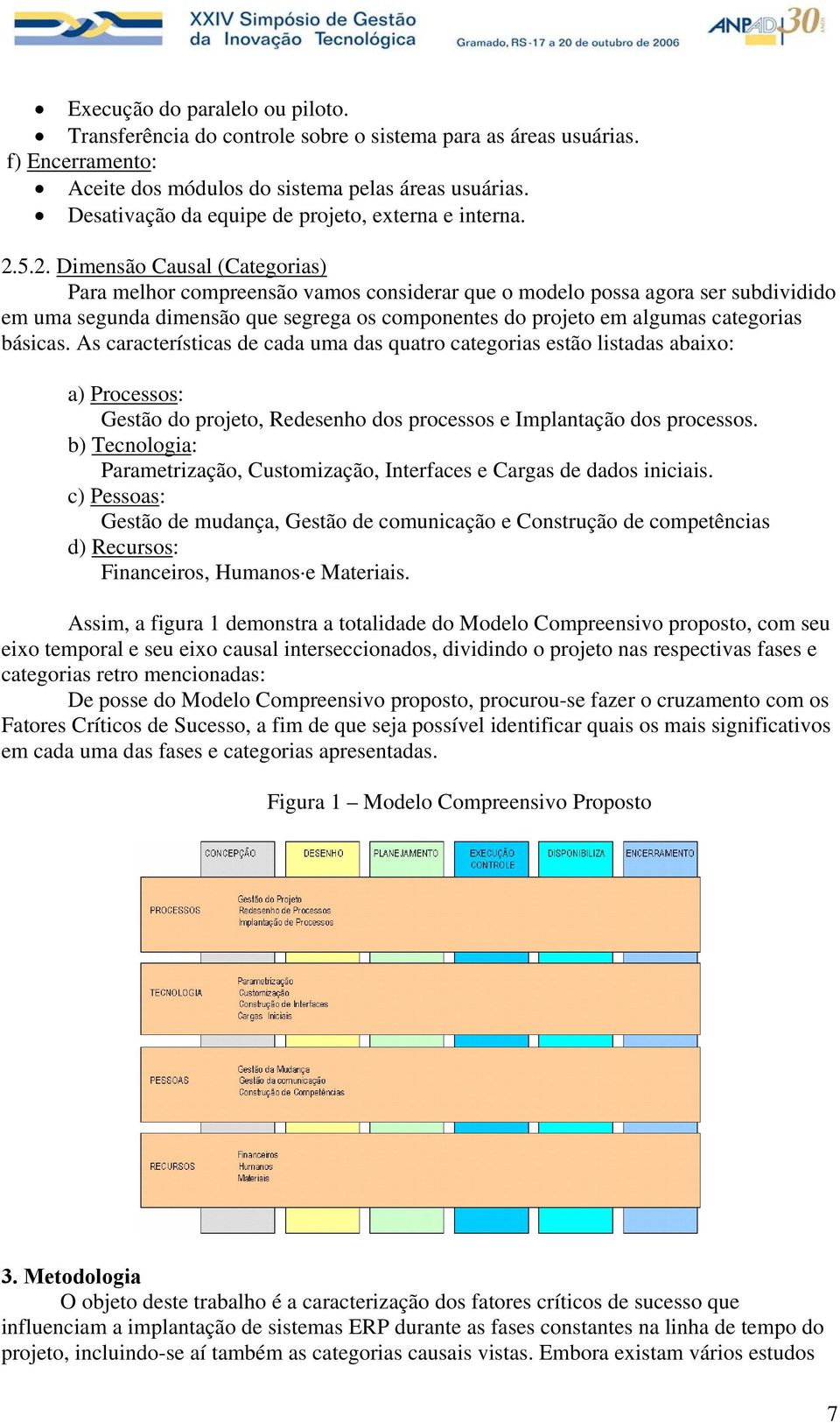 5.2. Dimensão Causal (Categorias) Para melhor compreensão vamos considerar que o modelo possa agora ser subdividido em uma segunda dimensão que segrega os componentes do projeto em algumas categorias