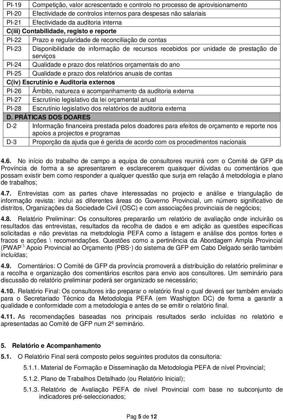 prazo dos relatórios orçamentais do ano PI-25 Qualidade e prazo dos relatórios anuais de contas C(iv) Escrutínio e Auditoria externos PI-26 Âmbito, natureza e acompanhamento da auditoria externa