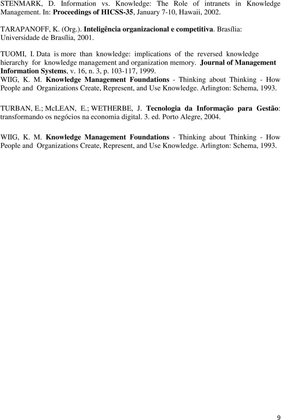 Data is more than knowledge: implications of the reversed knowledge hierarchy for knowledge management and organization memory. Journal of Management Information Systems, v. 16, n. 3, p.