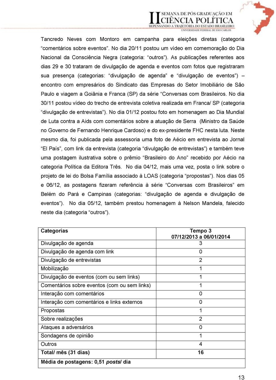 As publicações referentes aos dias 29 e 30 trataram de divulgação de agenda e eventos com fotos que registraram sua presença (categorias: divulgação de agenda e divulgação de eventos ) encontro com