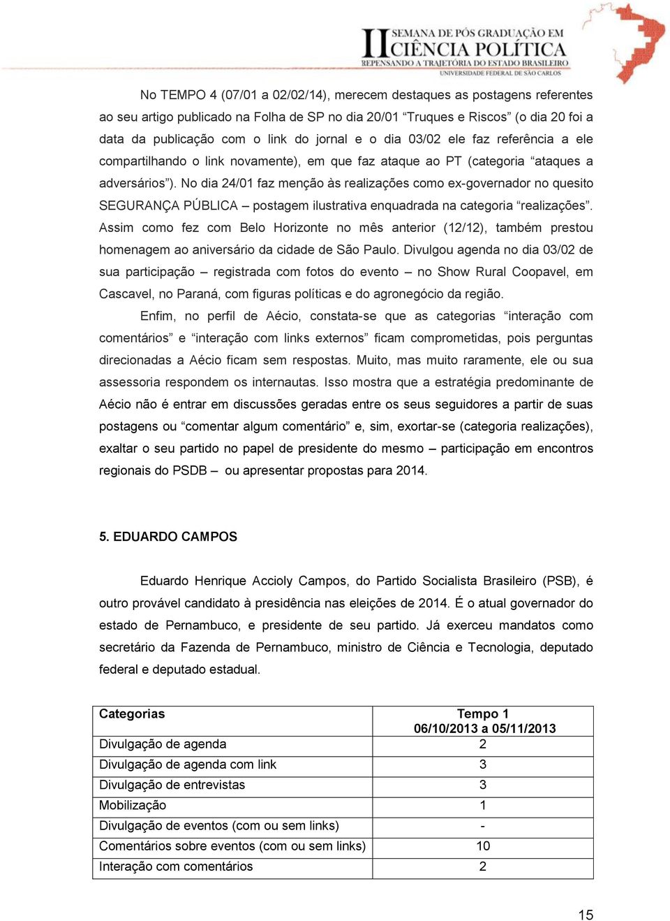 No dia 24/01 faz menção às realizações como ex-governador no quesito SEGURANÇA PÚBLICA postagem ilustrativa enquadrada na categoria realizações.